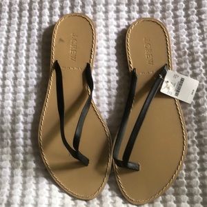 J Crew tong sandals black strap and cream sole NWT size 7